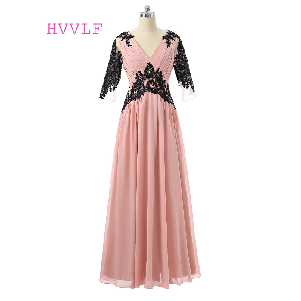 V neck evening dress with sleeves for women