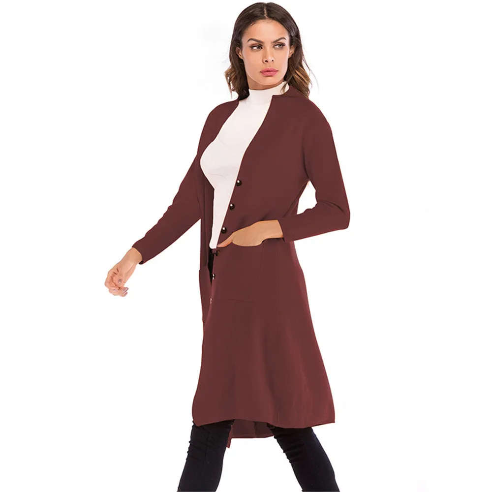 2018 autumn and winter new women's single-breasted solid color shawl coat loose long-sleeved knit cardigan