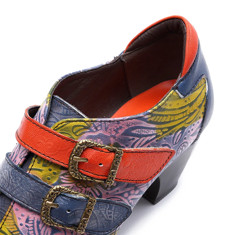 New Buckle Strap Heels Pumps Handmade Mixed Colors Casual Footwear Genuine Leather Comfortable Mother Shoes Woman Large Size 42 (17)