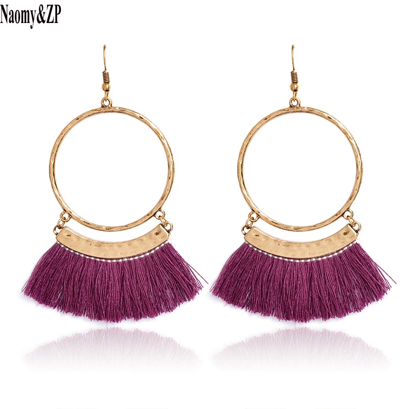 

Naomy&ZP Bohemia Tassel Drop Earrings Women Round Dangle Big Long Statement Ethnic Earrings 2017 Fashion Jewelry Accessories