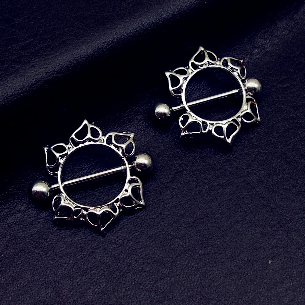 

2pcs Sweet 316L Surgical Steel Flower Nipple Bar Barbell shield cover Piercing Ring body piercing jewelry free shipping