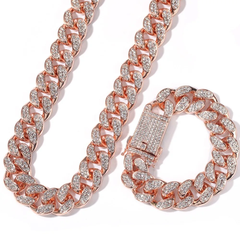 Uwin 20 мм тяжелая кубинская цепочка ожерелье и браслет набор полный льдом Стразы Bling хип-хоп ювелирные изделия для мужчин