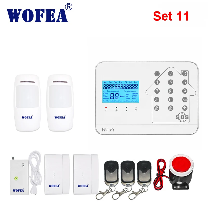 Wofea WIFi PSTN GSM сигнализация 3 в 1 сенсорная клавиатура приложение управление домашняя система охранной сигнализации набор с русским, английским, испанским - Цвет: Set11