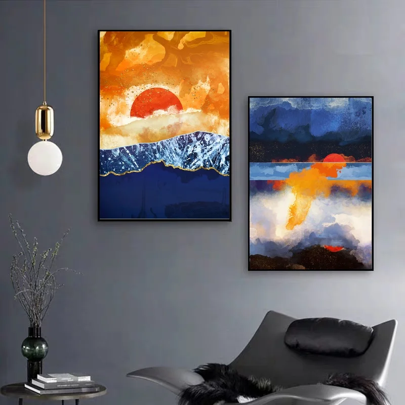 Abstract Amber Dusk and Reflection art Canvas Poster Natural poster Wall Pictures for Living Room No Frame | Дом и сад