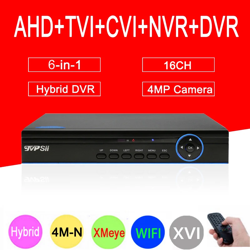 

4MP CCTV Camera Blue-Ray 4M-N Hi3521A XMeye 16CH 16 Channel 6 in 1 WIFI Coaxial Hybrid Onvif XVI NVR TVI AHD DVR Free Shipping
