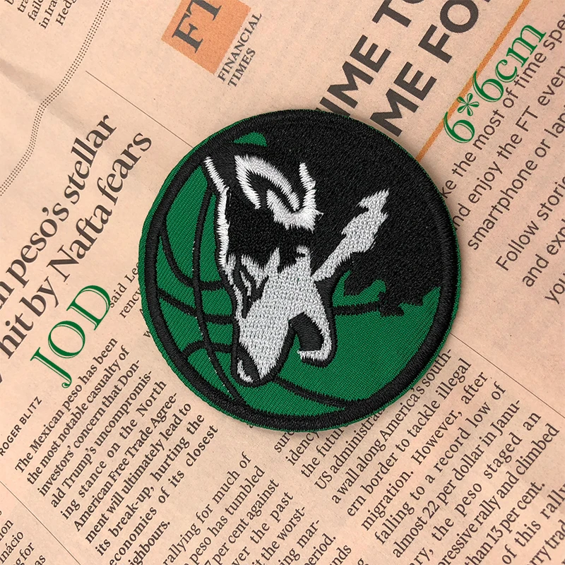 

JOD 6*6cm Wolf Basketball Iron on Patches for Clothing Jerseys Embroidery Patch Applique for Clothes DIY Stickers Badges Round @