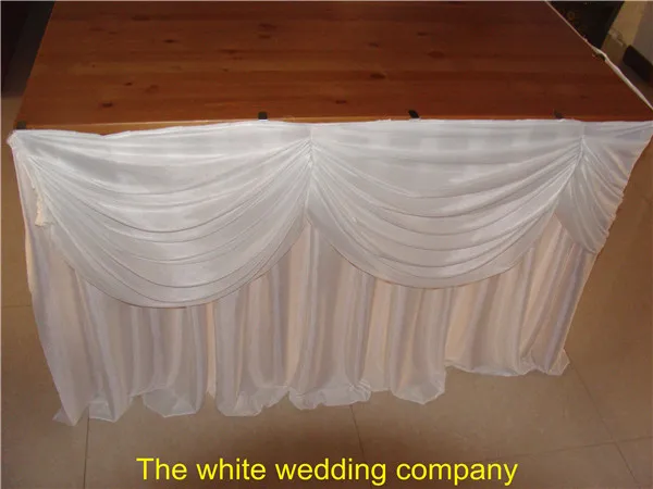 

2pcs 19ft White Ice Silk Table Skirt With Swag For Wedding Party Banquet Free Shipping