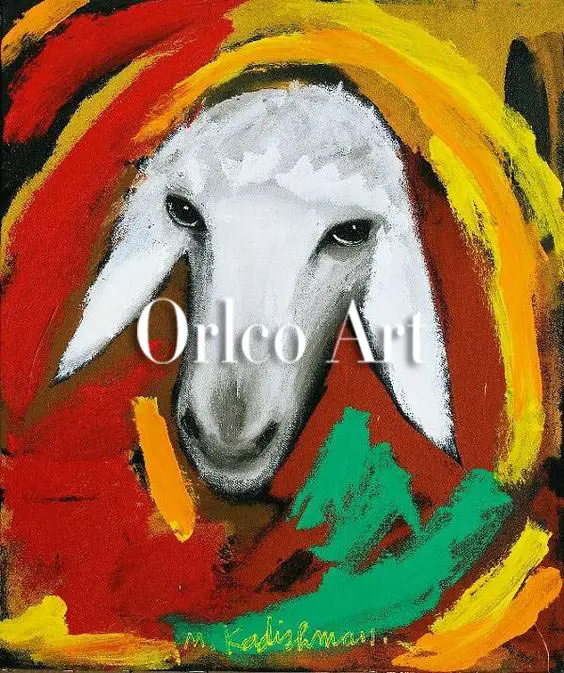 Hand Painted Reproduction Animal Oil Painting on Canvas for Room Decor Color Sheep Head Menashe Kadishman Art Imitation Painting3424