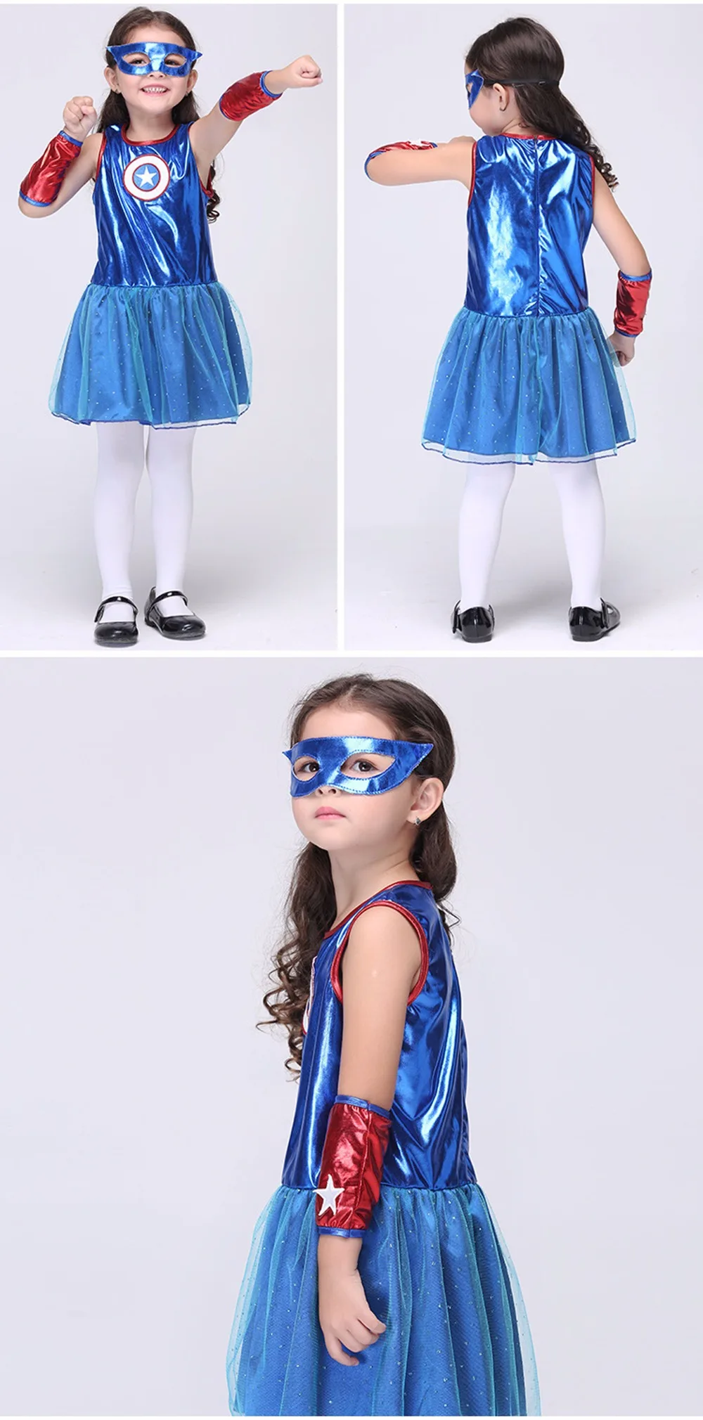 Vevefhuang Обувь для девочек Капитан Америка костюмы прекрасные дети звезда печатных супергерой платье карнавал-маскарад Карнавальная одежда