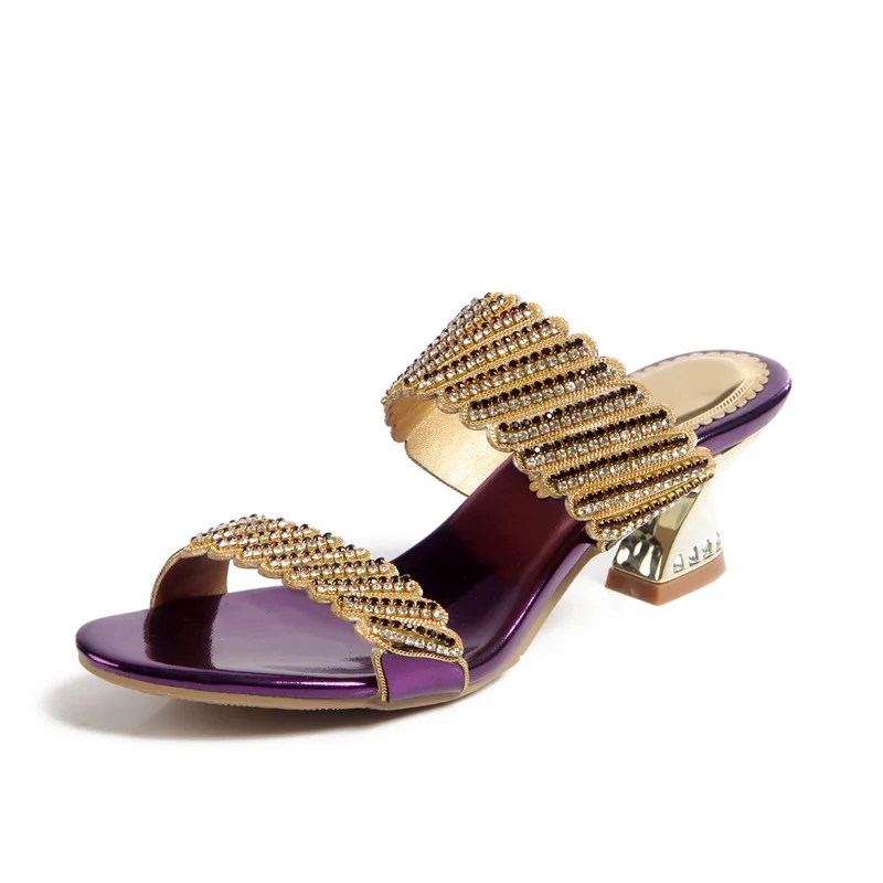 G-sparrow Womens Summer Elegant Fashion Chunky High Heels Shoes Ladies Casual Peep Toe Slippers Gold Silver Purple Black 6cm20