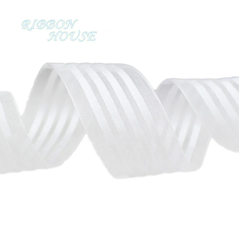 

25mm White Stripe Organza gift packaging ribbon high quality wedding shiny ribbons