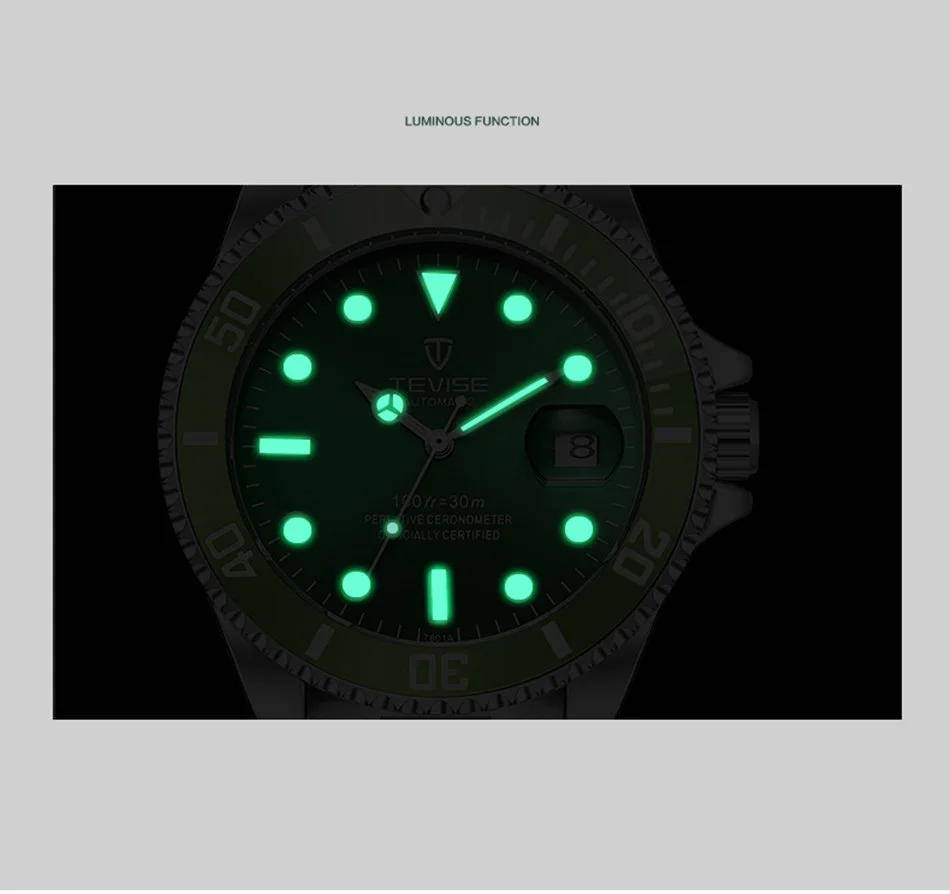 TEVISE Green Watch Men Automatic Mechanical Anti-Scratch Rotatable Outer Ring Waterproof Luminous Mens Watches Top Brand Luxury most accurate mechanical watch