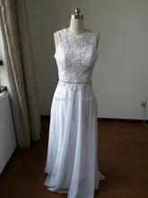 Echt Vintage White Lace Brautkleider 2016 Vestidos De Festa Sheer Zurück Puffy Chiffon Langen Abendgesellschaft Kleider Formale Kleider
