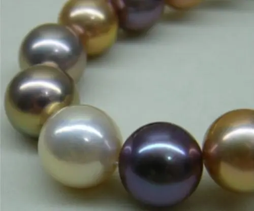 

HOT## Wholesale FREE SHIPPING HUGE 18"14MM SOUTH SEA PERFECT GENUINE WHITE GOLD PURPLE PEARL NECKLACE 14K