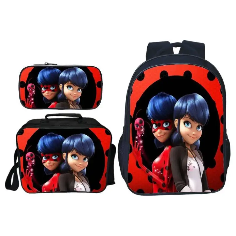 

3Pcs/Set Anime Miraculous Ladybug School Bags Kids School Backpacks Shoulder Backpack Children Book bag Satchel