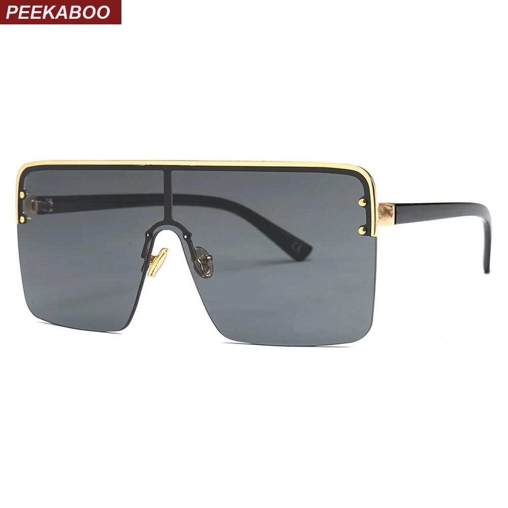 

Peekaboo oversized square sunglasses women one piece lens 2019 brown black semi-rimless sun glasses men windproof uv400