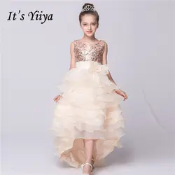 Это yiiya Новый Bling блестками Платье в цветочек для девочек с круглым вырезом Принцесса бальное Pleat длиной до пола Длина платье для девочек L082