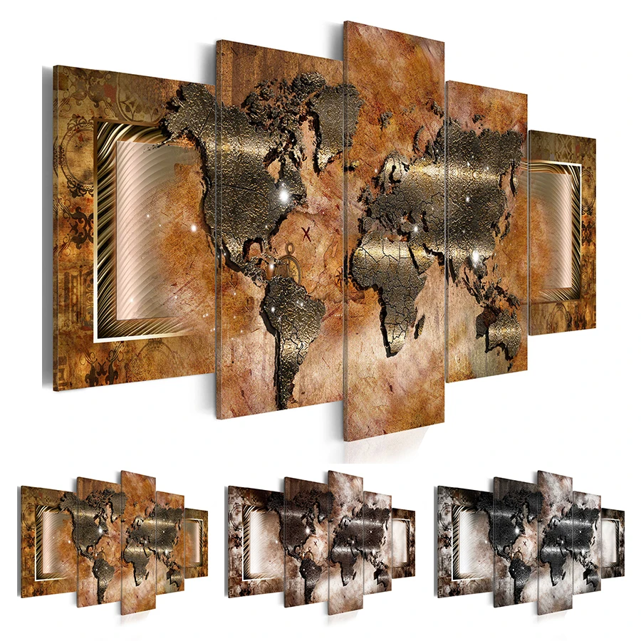 

2019 Unframed Canvas Print Beautiful Modern Fashion Design World Map Picture(Color:Yellow,Brown,Black,Size:2)(No Frame)