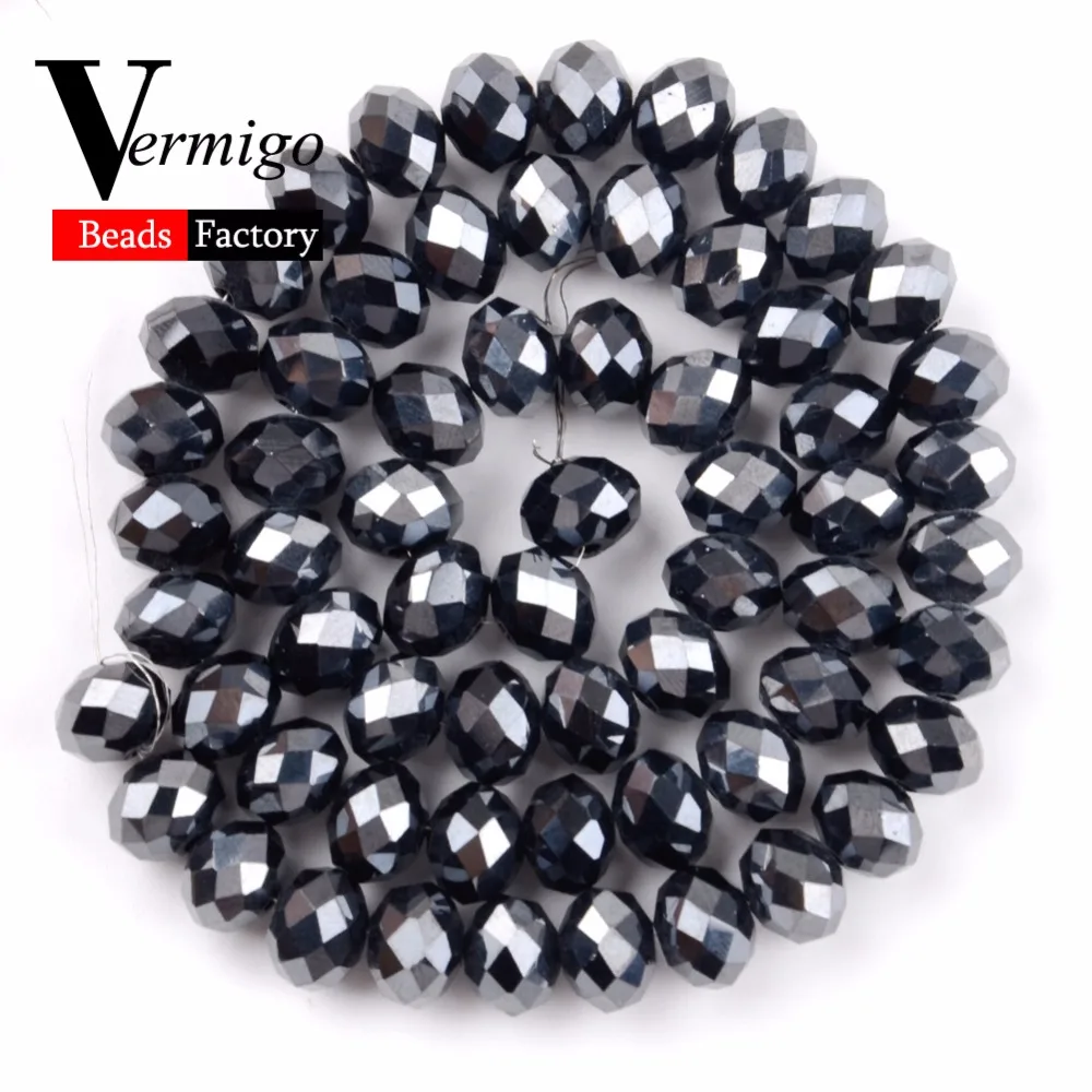 

4-12mm Faceted Austrian Crystal Black Plated AB Loose Beads Rondelle Glass Beads For Needlework Handmade Jewelry Making 15inches