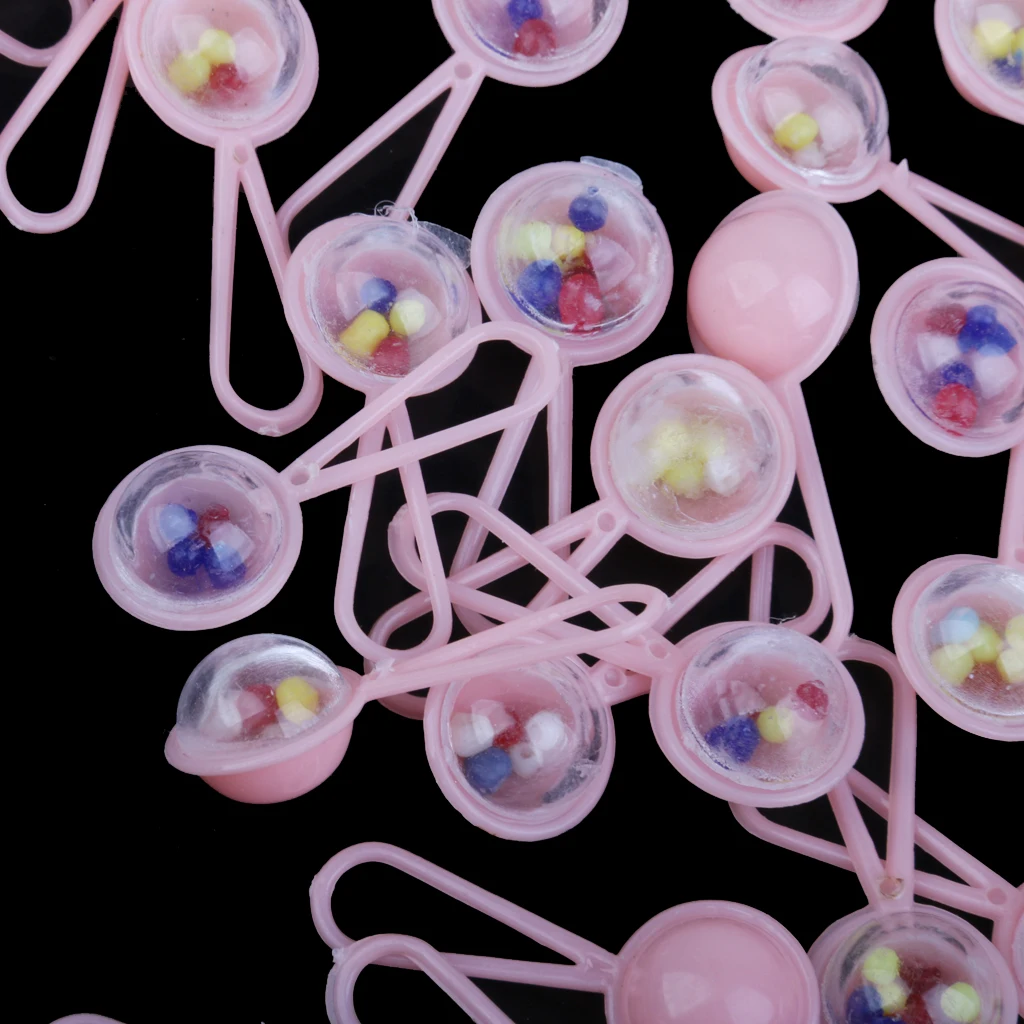 50pcs Lovely Mini Rattles Baby Shower Favors Party Decor Gift for baby party DIY Decorations Party Supplies Pink