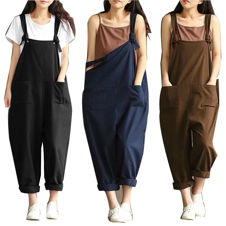 

2019 Spring new plus size women's candy color jumpsuit sanded cotton loose fit bib pants women Factroy direct sell 5xl