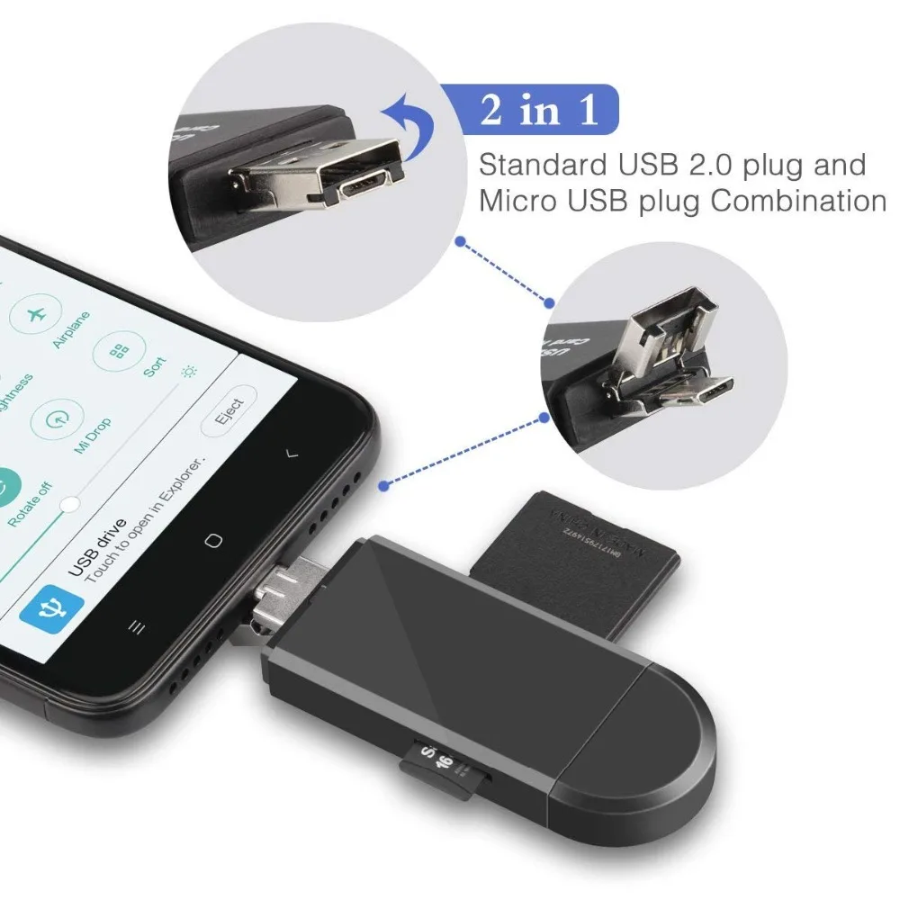 3 в 1 Micro USB к usb type C OTG адаптер для карт USB 2,0 считыватель карт памяти для SDXC, SDHC, SD, Micro SD, Micro SDXC, Micro SDHC