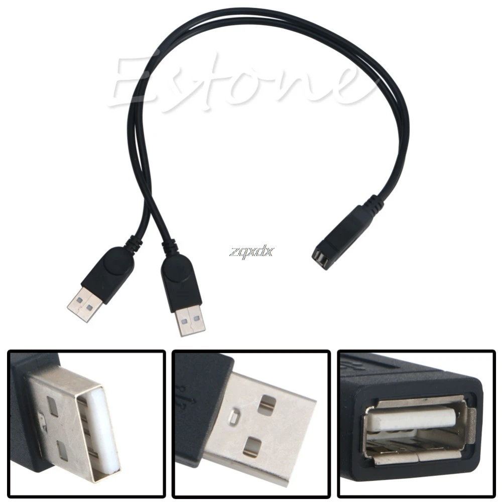 

New USB 2.0 FeMale to 2 Dual male Jack Y Splitter Hub Cord Adapter Cable 30cm Z10 Drop ship