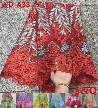 

5yards african french lace fabric with stone high quality latest african laces 2018 nigerian lace fabrics for dress WD-A38