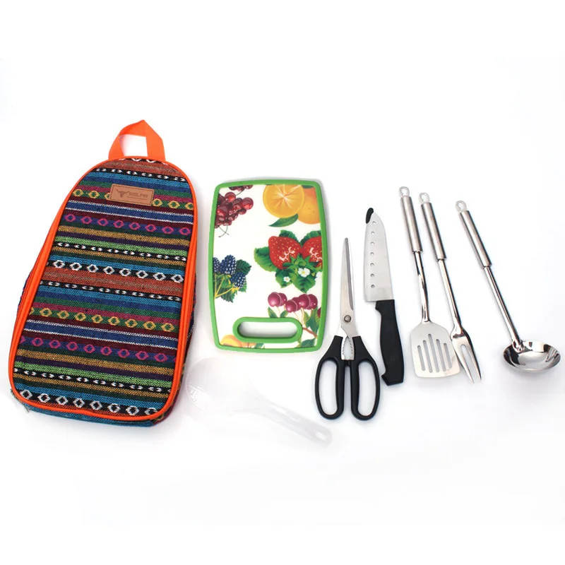 SJ-Maurie acampar al aire libre juego de vajilla cubertería de acero inoxidable con cuchara tenedor cuchillos para cortar junta para bolsa de Picnic