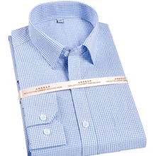 Синий плед хлопок высокое качество бренд Non-iron Бизнес повседневные мужские рубашки с длинным рукавом Весна Удобные мужские рубашки