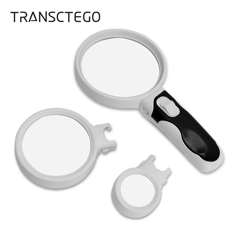 

TRANSCTEGO Handheld Magnifier LED Magnifying Glass 3 Main Lens 2.5X 6X 16X Interchangeable Loupe Portable Map Reading Magnifiers