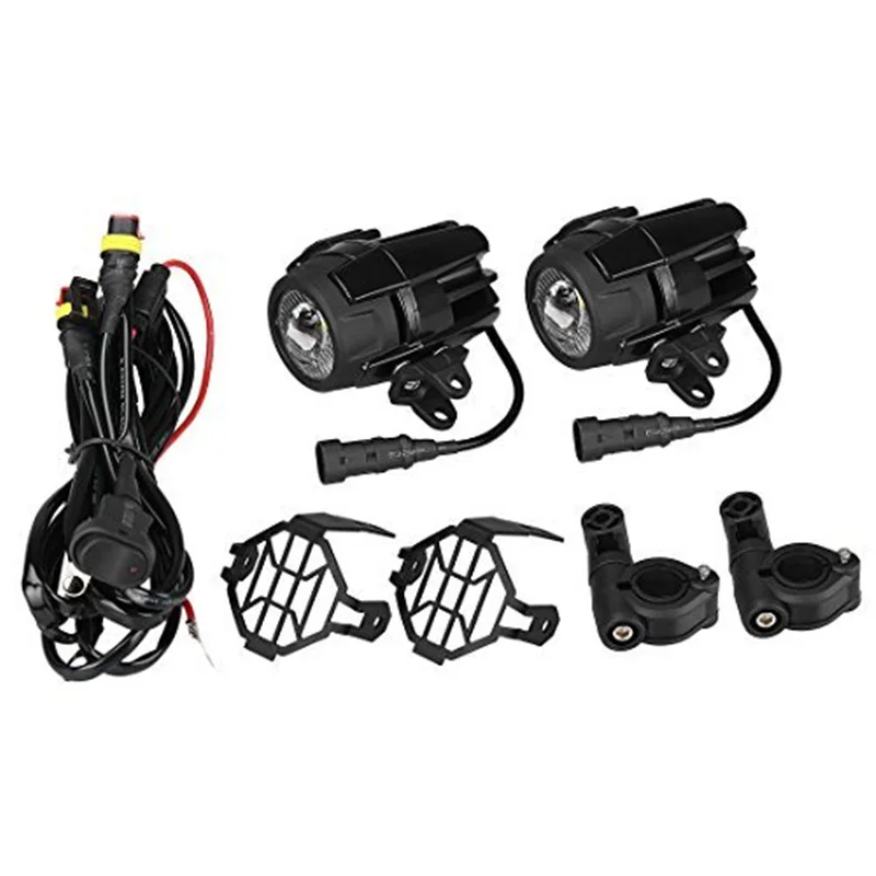 

A Set Motorcycle LED Auxiliary Fog lights + Protector Cover + Wiring Harness For BMW R1200GS ADV Safety Driving Universal Lamp