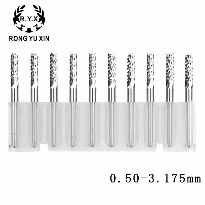 

10PCS/Set 0.8mm-3.175mm Titanium Coated Carbide Milling Cutter Engraving Edge Cutter CNC Router Bits End Mill for PCB Machine