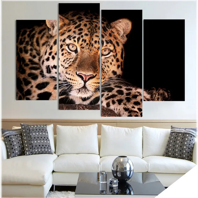 4 panel canvas art canvas painting leopard spotted hunting hd