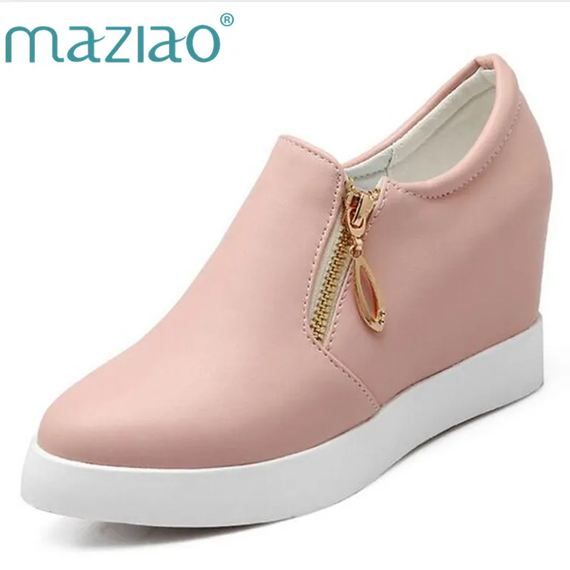 

MAZIAO Fashion Women Autumn High Heel Wedge Shoes Woman Increased Internal Zipper Pumps Ladies Spring Stiletto Size 34-43