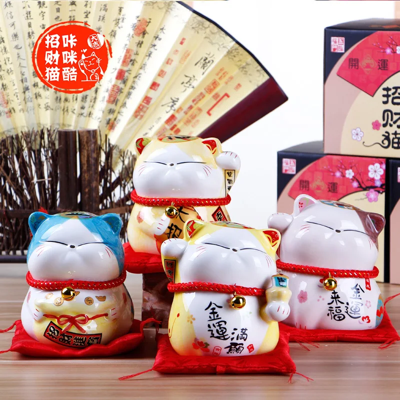 

Painted eggplant Japan cat ornaments Home Furnishing Lucky Cat opened Ceramic Piggy Bank shop opened creative