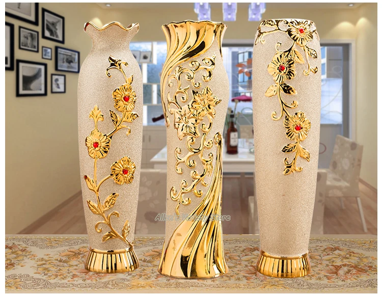 Барокко большая напольная ваза позолоченный держатель для цветов фарфоровая Смола керамическая ваза для цветов декоративные вазы золотое украшение покрытая металлом ваза
