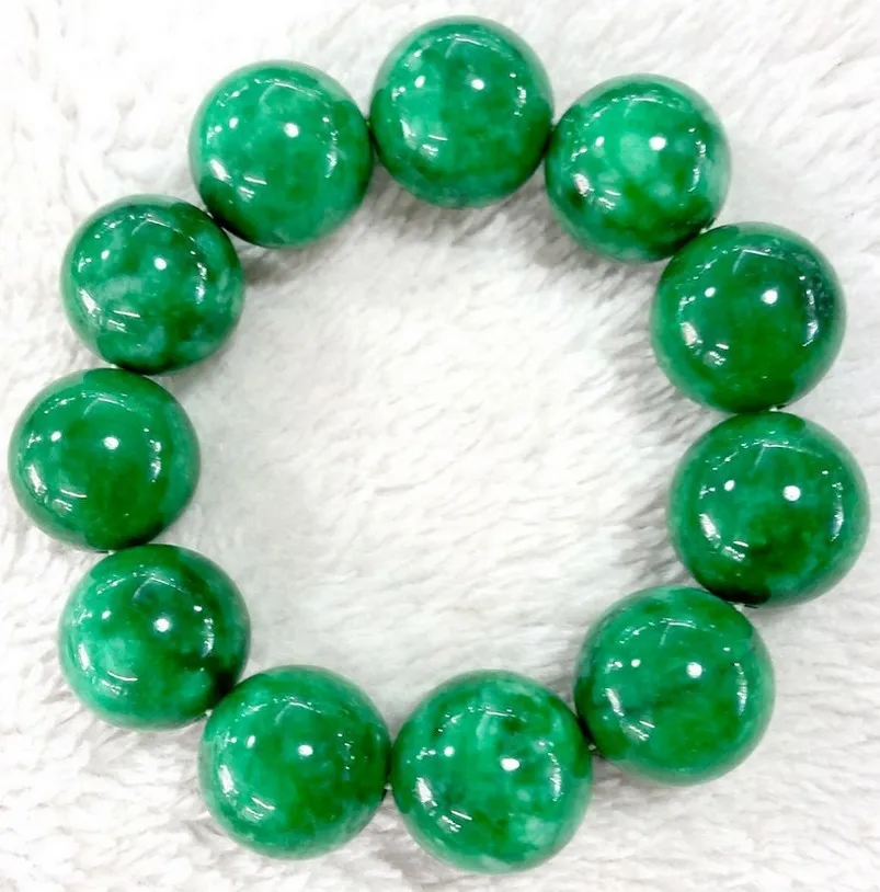 Natural Burmese Jadeite A Dry Green Tielongsheng Diameter Ball Bracelet Jadeite Man Green Men's and Women's Handstrings