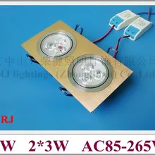 Светодиоды на решетку светильник вниз свет потолочная лампа свет Крытый embeded установить 6 Вт(2*3 Вт) высокой мощности Светодиодный шарик AC85-265V Алюминий CE