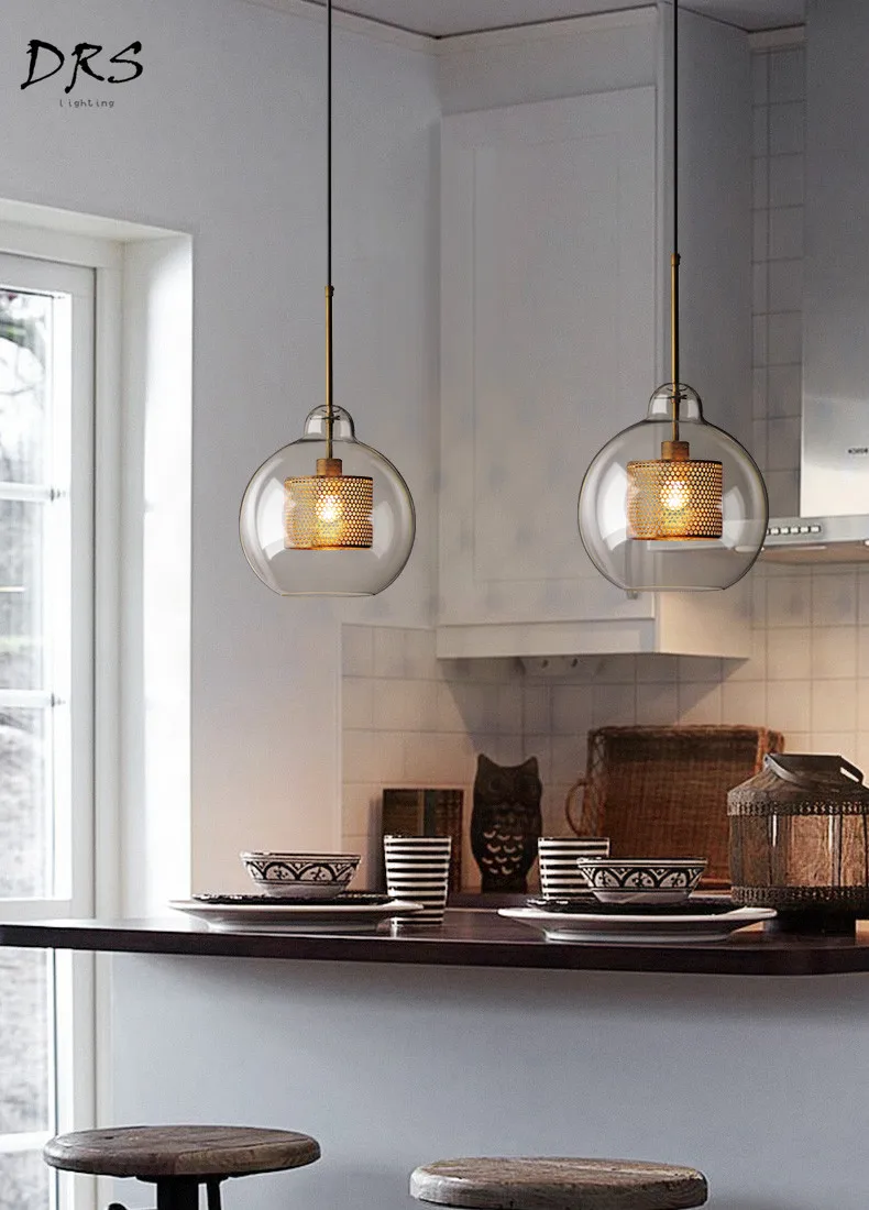 Стекло Люстра потолочная Suspendu Nordic Hanglamp гостиная Лофт Промышленные дизайн бар кухонные лампы де Techo декор дома