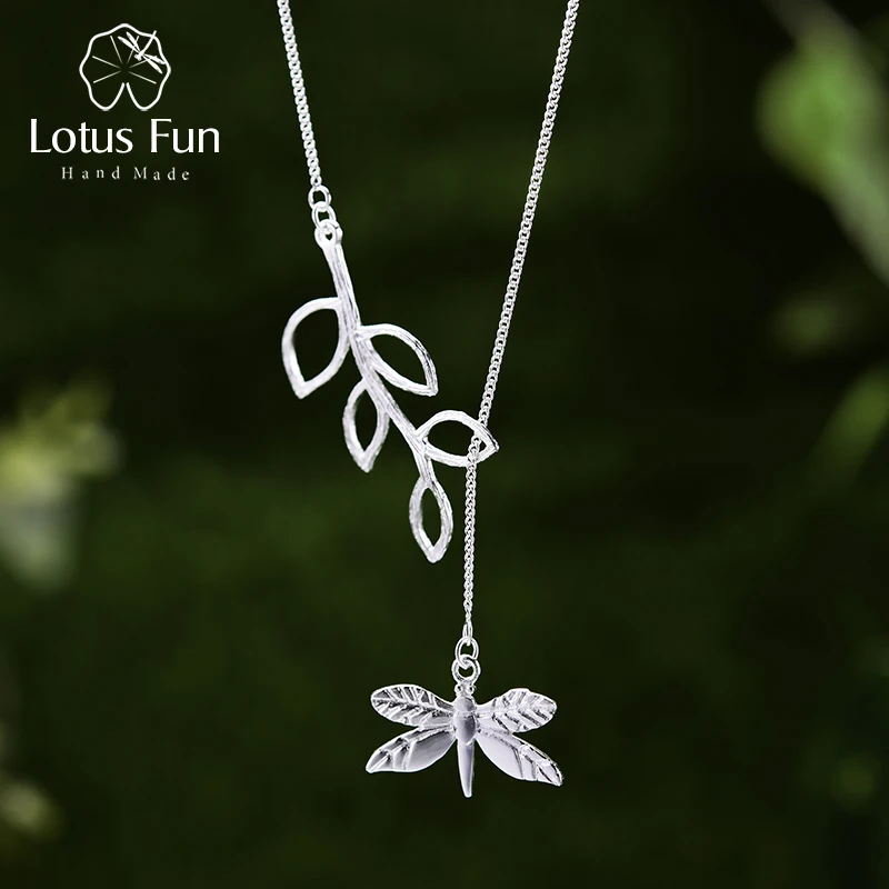 

Lotus Fun Genuine 925 Sterling Silver Pendants Necklaces for Women Hollow out Leaf Dragonfly Adjustable Chain Necklace Jewelry