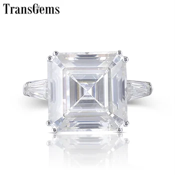 

Transgems Asscher Cutting Moissantie Ring 14k White Gold Center 8ct 11X11mm FG Color VVS Moissanite Engagement Ring for Women