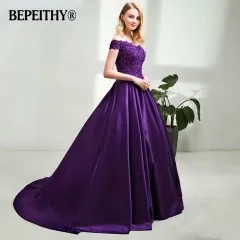 purple BEPEITHY темно-синее длинное вечернее платье с v-образным вырезом, кружевное винтажное выпускное платье с бисером, недорогое вечернее платье с открытыми плечами - Цвет: purple