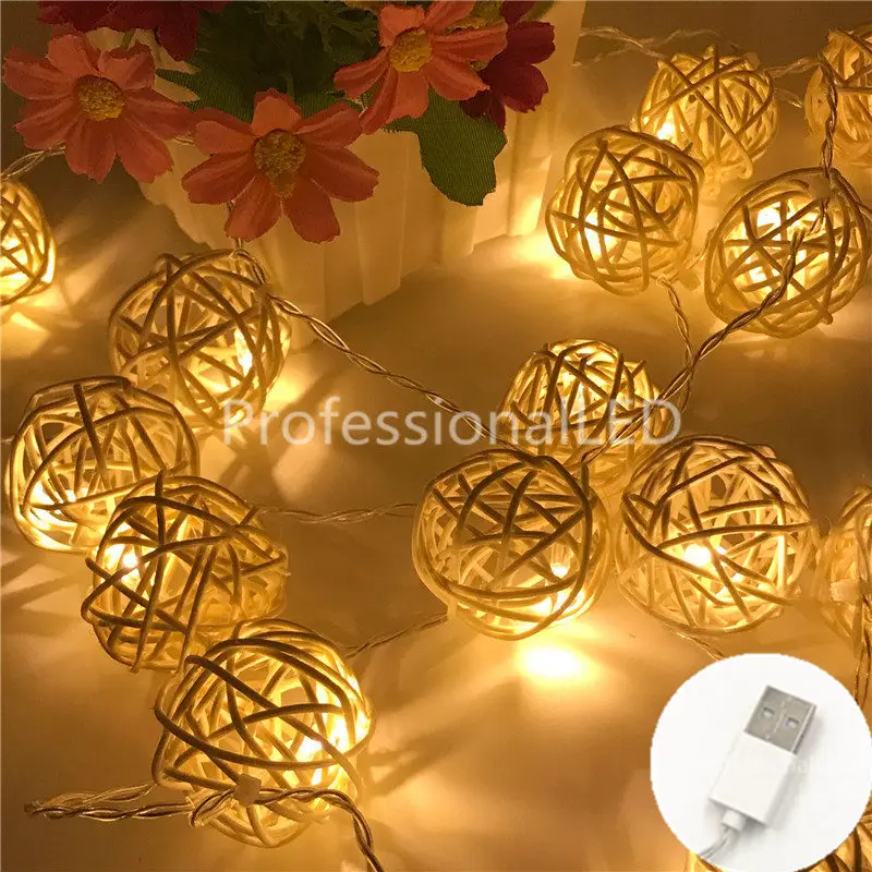 5M 20led Rattan Ball Wicker String Light Fairy Lamp Wedding Christmas Warm White 5M 20led Rattan Ball Wicker String Light Fairy Lamp Wedding Christmas Warm White