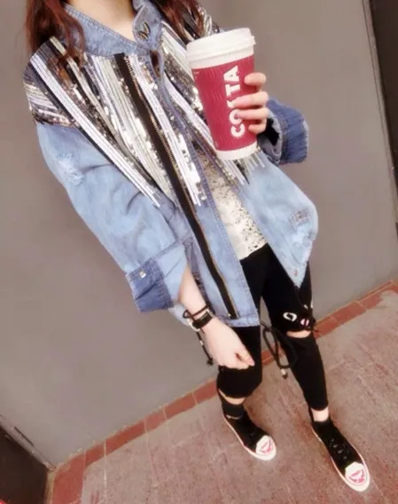 Новинка 2017 корейские женские демисезонные джинсы с блестками|spring and autumn|sequin denim