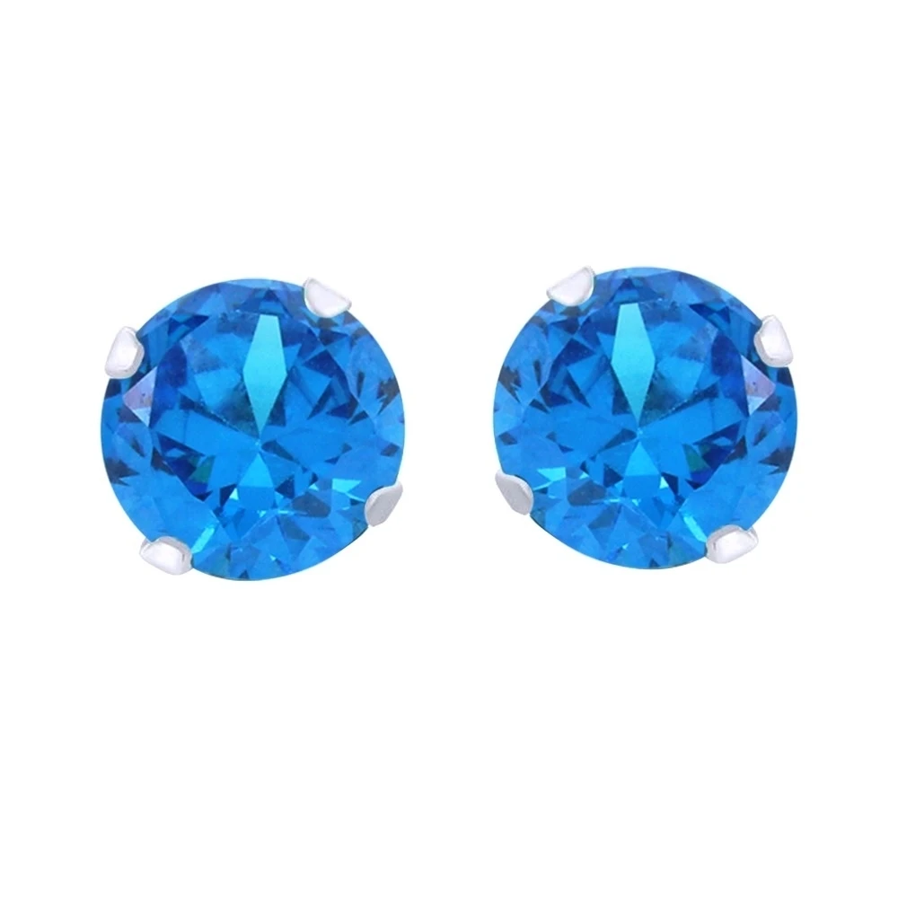 1.10 Ct Round Cut Blue Topaz 4-prong Stud Earrings 18K White Gold Over