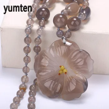 

Natural Flower Drops Agate Fashion Necklace pendants for women Jewelry Gray Onyx High end Party Gift topaz heart pendant