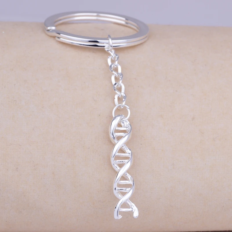 

2016 Fashion DNA key chain Double Helix Keychains Silver DNA jewelry for mom gift teacher gift free shipping YLQ0231