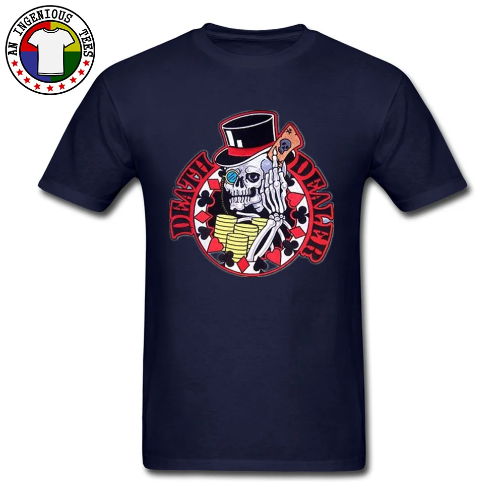 Skull Poker Card Casual Tshirts for Men All Cotton Autumn Tees Casual Top T-shirts Short Sleeve Funny O Neck Free Shipping Skull Poker Card navy