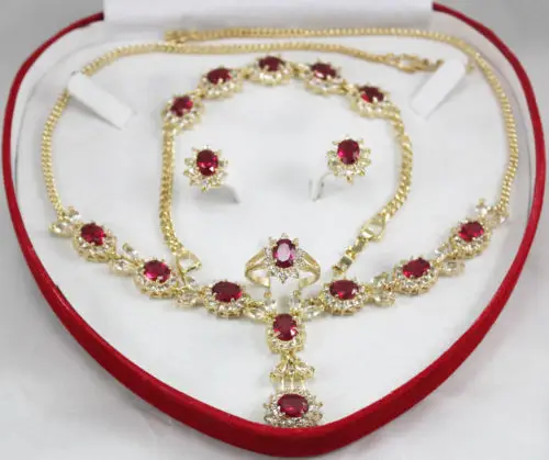 

shippingNew Design Charming Red Zircon Necklace Earing Bracelet Set